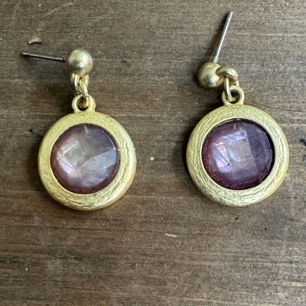 Gold-Tone Drop Earrings with Purple Gemstone Accent